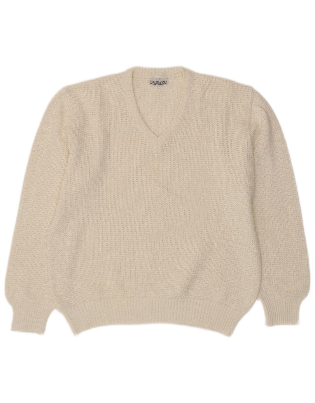 Maglione maglione con scollo a V da donna Giramondo UK 12 Cotone bianco medio