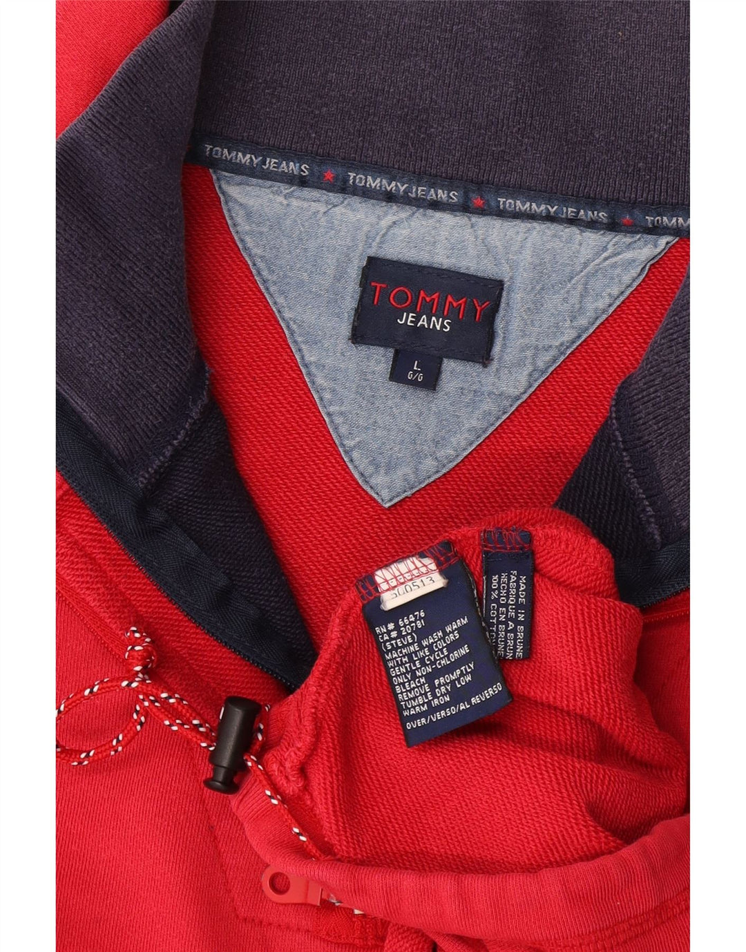Tommy Hilfiger Uomo Zip Collo Top Manica Lunga Grande Cotone Rosso