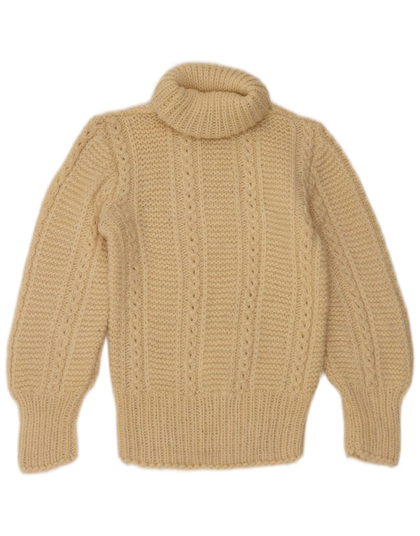 Maglione maglione vintage da donna con collo alto UK 2 2XS Beige