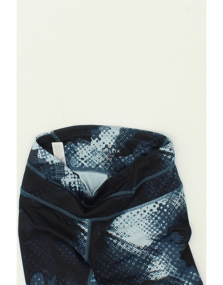 ATHLETA Womens Abstract Pattern Leggings UK 2 2XS  Navy Blue Polyester Vintage Athleta and Second-Hand Athleta from Messina Hembry 