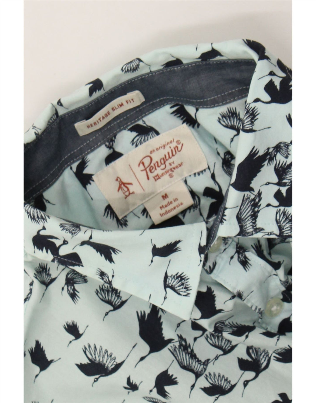 PENGUIN Mens Heritage Abstract Pattern Short Sleeve Shirt Medium Blue Vintage Penguin and Second-Hand Penguin from Messina Hembry 