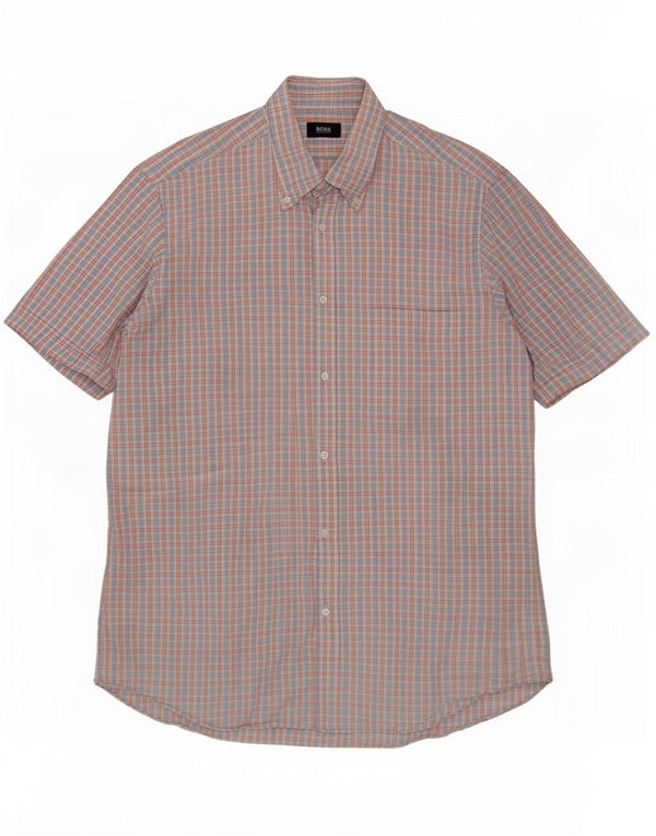 Camicia a maniche corte da uomo Hugo Boss taglia 41 16 grande motivo a quadri blu
