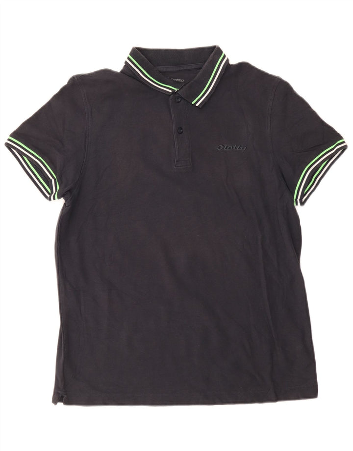 Polo da uomo Lotto in cotone a righe nere medie