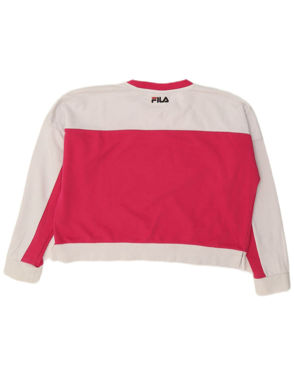 Felpa corta oversize da donna Fila, maglione UK 16, grande, colore bianco