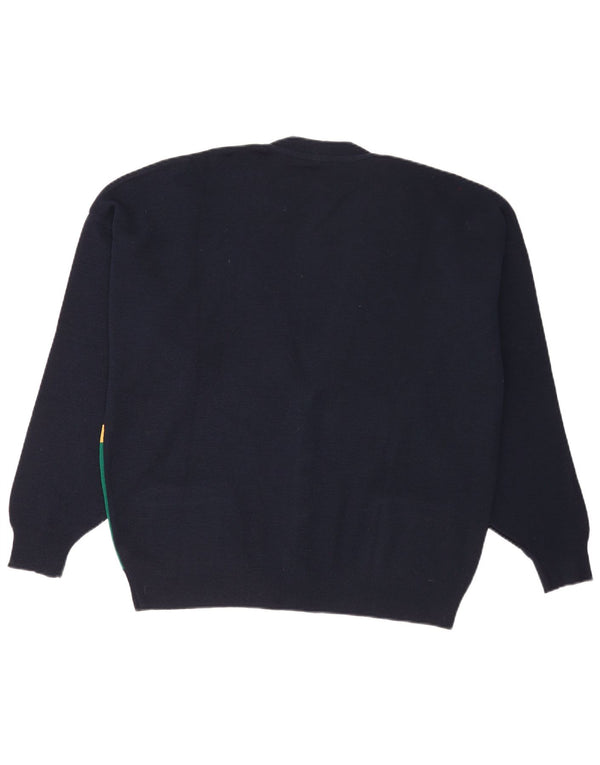 White Sails Mens Cardigan Sweater XL Navy Blue Colourblock Wool
