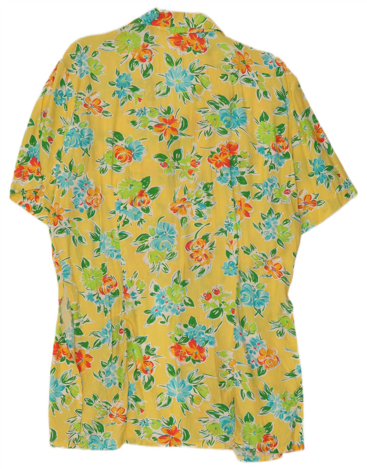 Abito camicia a maniche corte da donna VINTAGE UK 14 giallo medio floreale