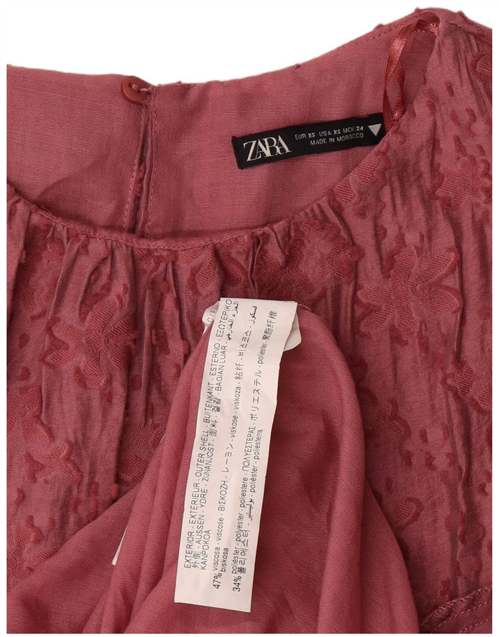 Abito a trapezio con maniche a 3/4 da donna Zara UK 6 XS rosa floreale in viscosa bohémien