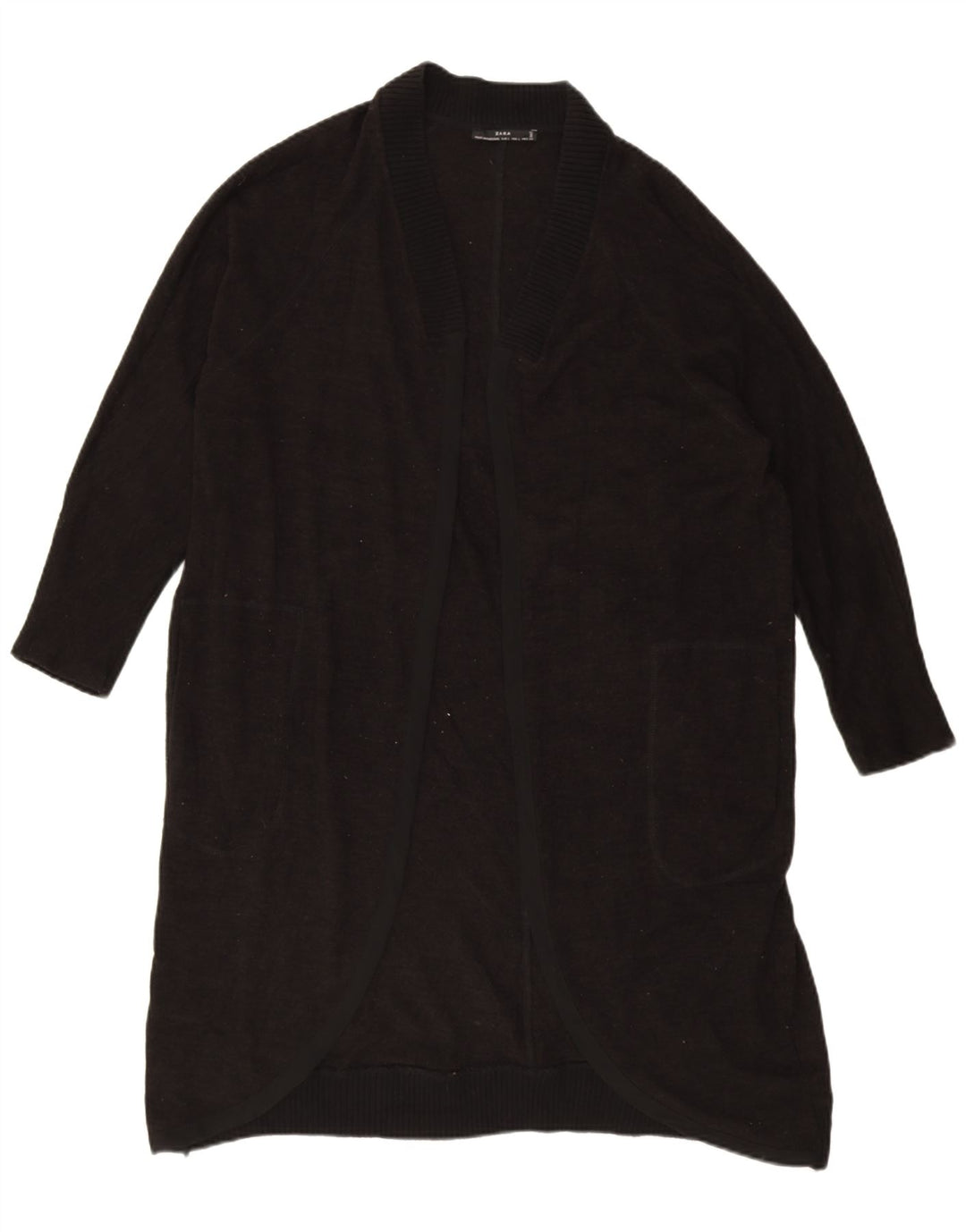 Maglione cardigan lungo oversize da donna Zara UK 16 grande poliestere nero