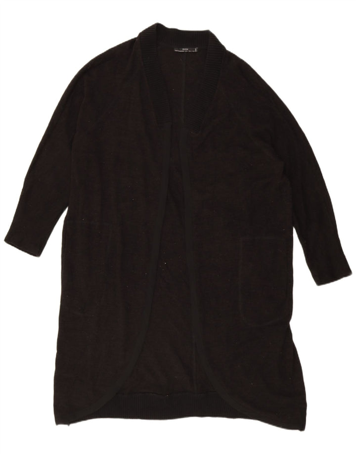 Maglione cardigan lungo oversize da donna Zara UK 16 grande poliestere nero