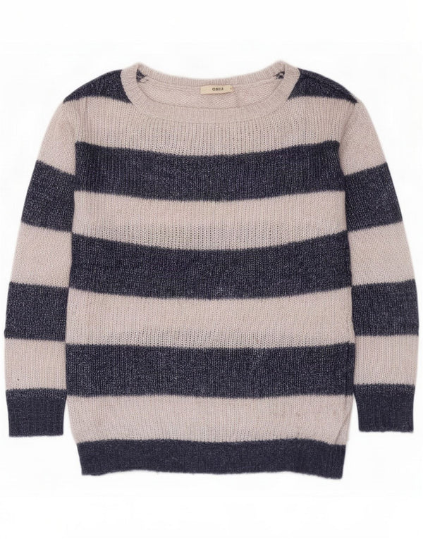 Maglione maglione con scollo a barca da donna Oasis UK 14 Nylon a righe grigio medio