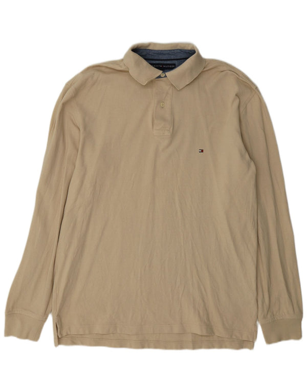 Polo da uomo a maniche lunghe Tommy Hilfiger grande in cotone beige