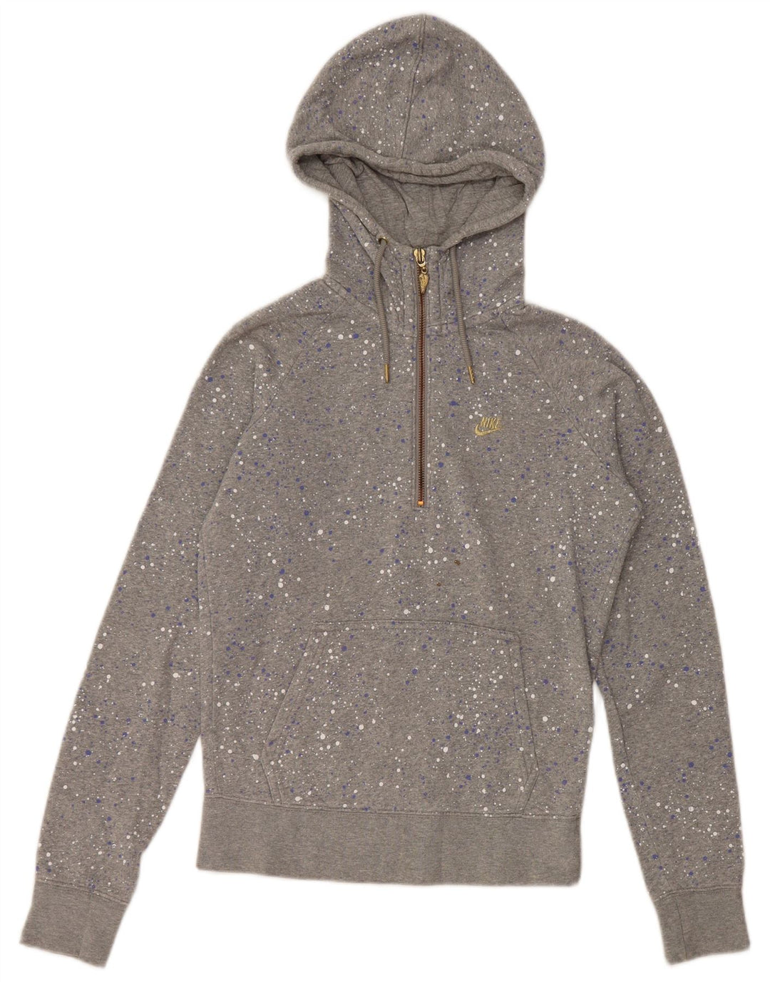 Maglione con cappuccio e zip da donna NIKE UK 8/10 piccolo cotone chiazzato grigio