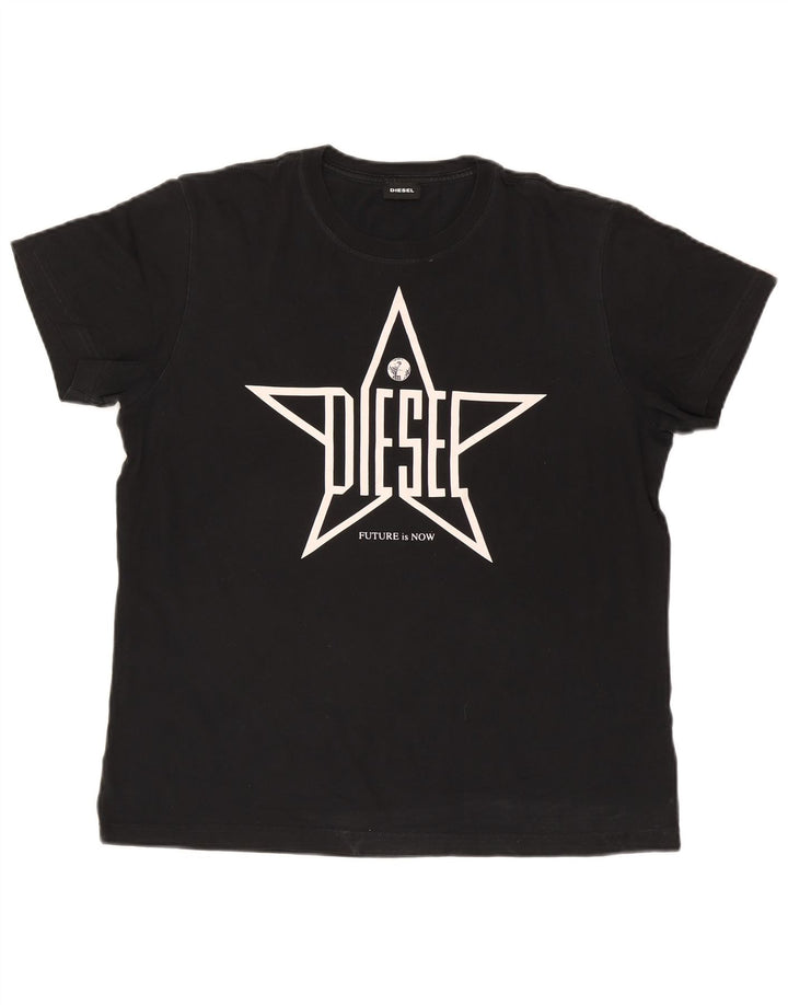 T-shirt grafica da uomo Diesel Top grande in cotone nero
