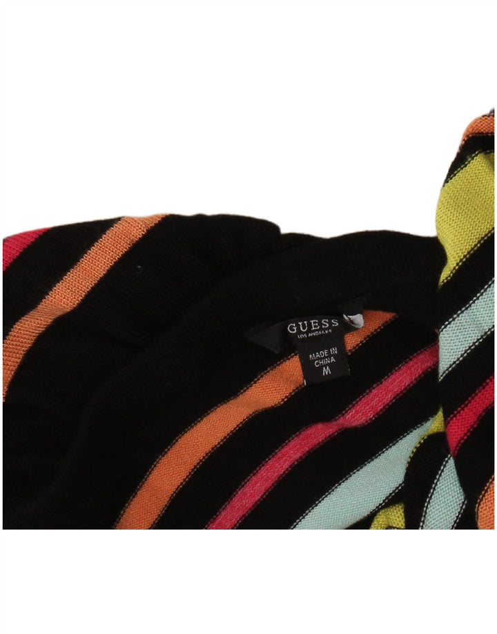 GUESS Womens Crop Off Shoulder Top UK 12 Medium Multicoloured Striped