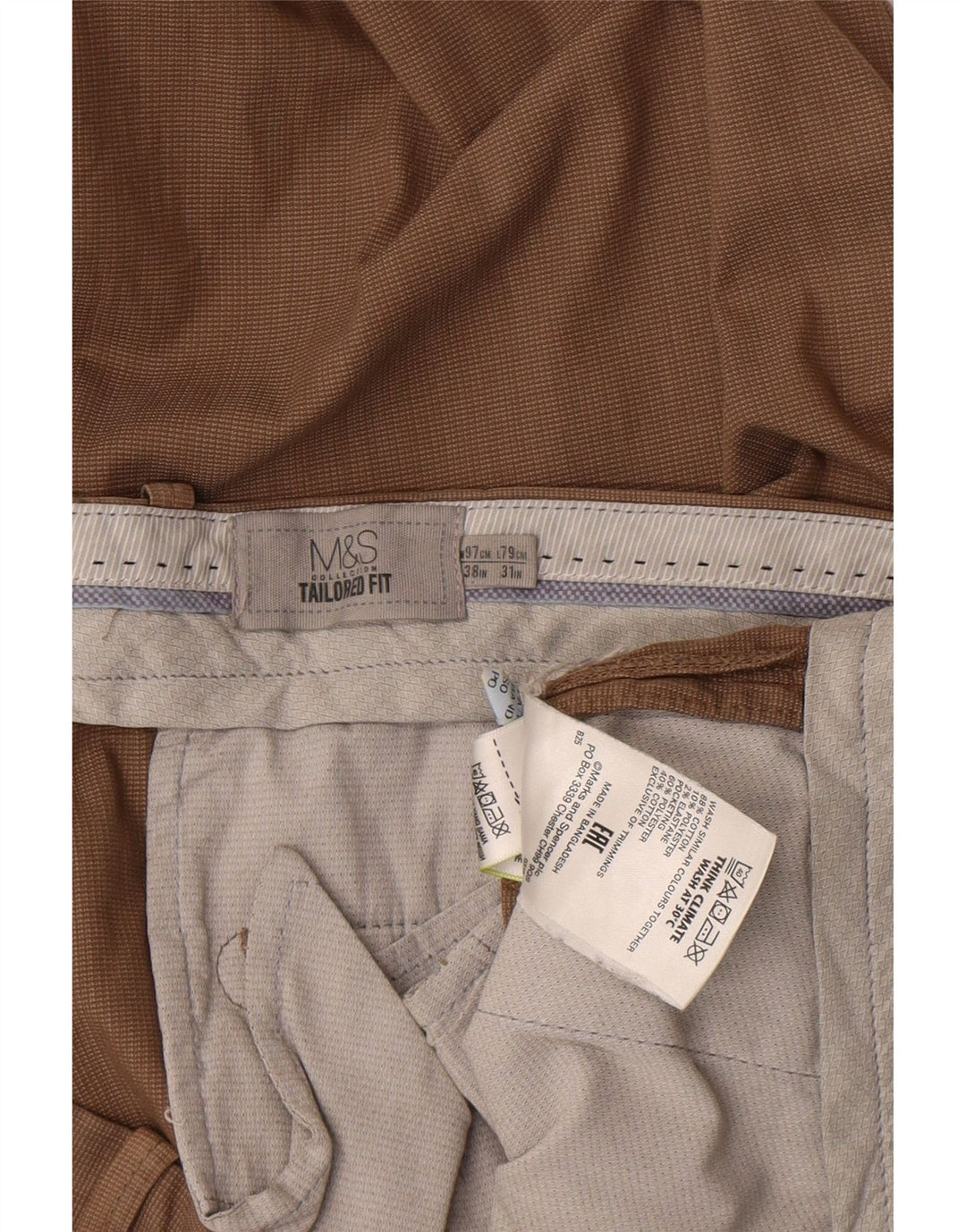 Pantaloni da abito dritti su misura da uomo Marks & Spencer W38 L31 Marrone