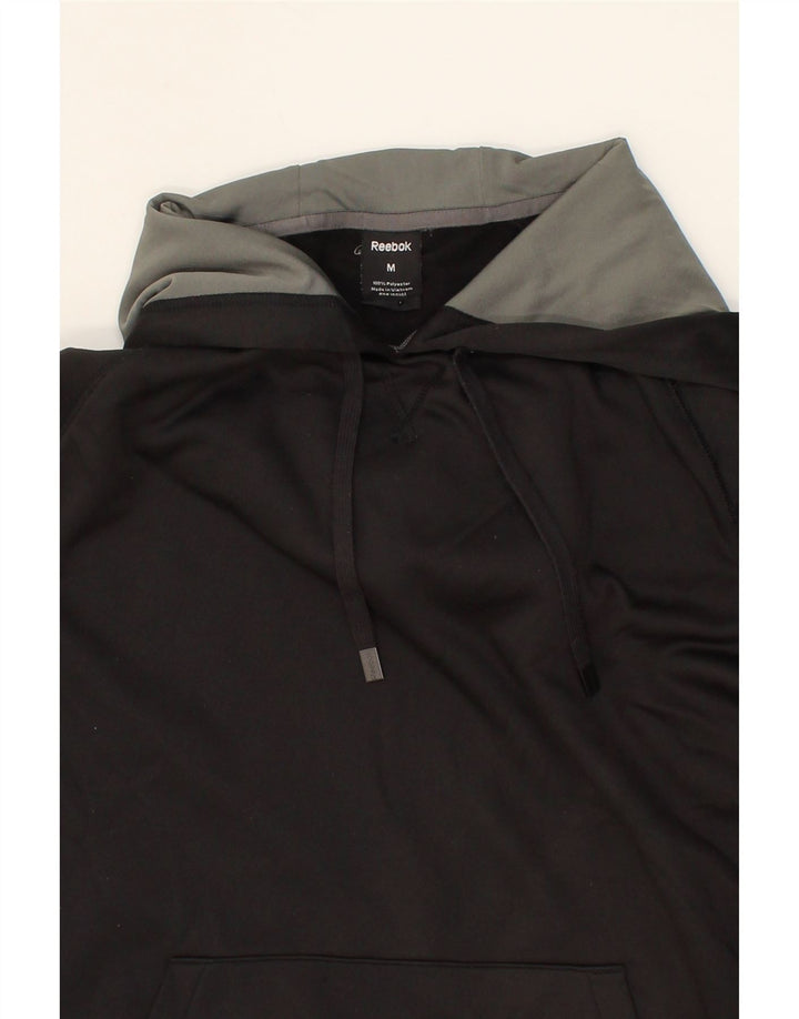 REEBOK Mens Graphic Hoodie Jumper Medium Black Polyester Vintage Reebok and Second-Hand Reebok from Messina Hembry 