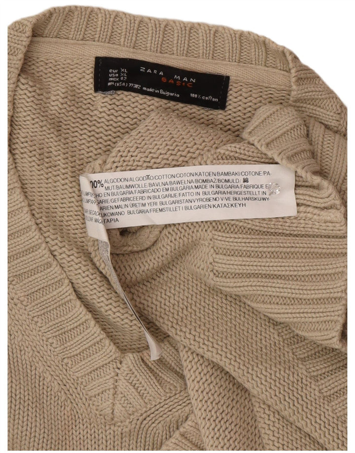 Maglione Zara da uomo con scollo a V XL in cotone beige