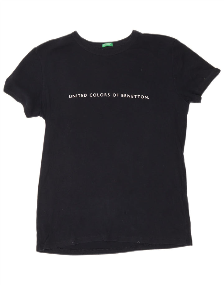 T-shirt grafica da donna Benetton Top UK 14 medio blu navy