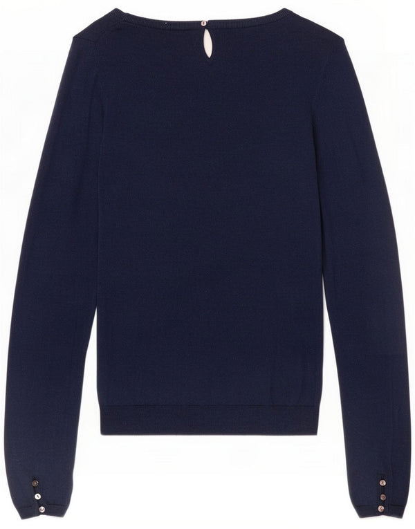 Massimo Dutti Maglione da donna con scollo a barchetta UK 12 Medio Blu navy Seta