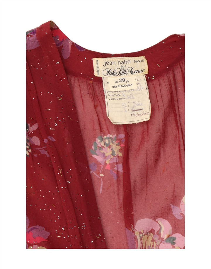 JEAN HALM Womens Front Tie See Through Top EU 38 Medium Burgundy Floral Vintage Jean Halm and Second-Hand Jean Halm from Messina Hembry 