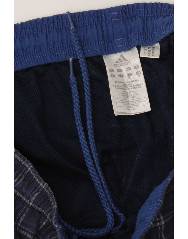 Pantaloncini da bagno da uomo Adidas grandi in poliestere a quadri blu navy