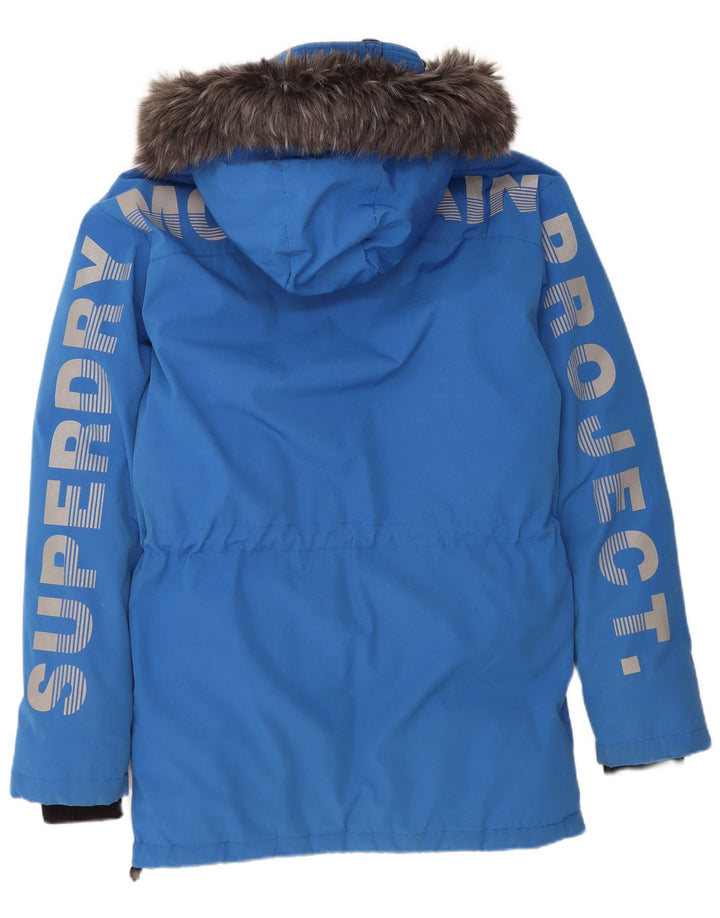 Cappotto imbottito con cappuccio grafico da uomo SUPERDRY UK 36 piccolo nylon blu