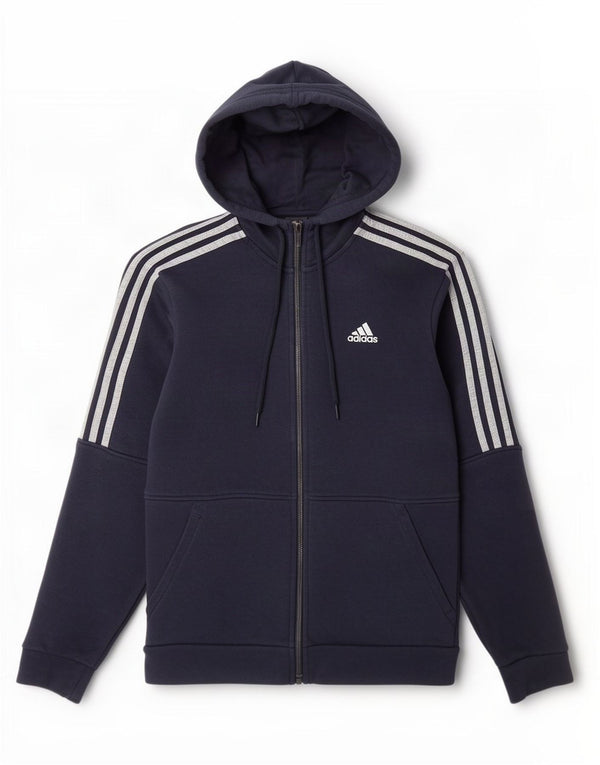 Felpa con cappuccio e zip da uomo Adidas XS in cotone blu navy