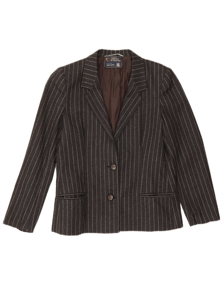 Giacca blazer vintage da donna a 2 bottoni IT 42 lana gessata media nera