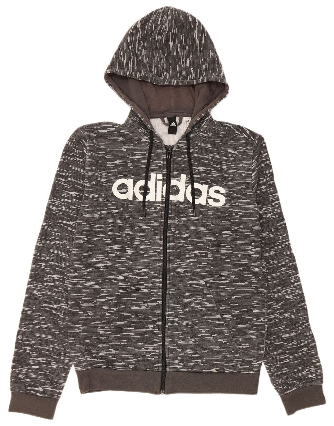 Maglione con cappuccio e zip grafica da uomo Adidas piccolo in poliestere chiazzato grigio