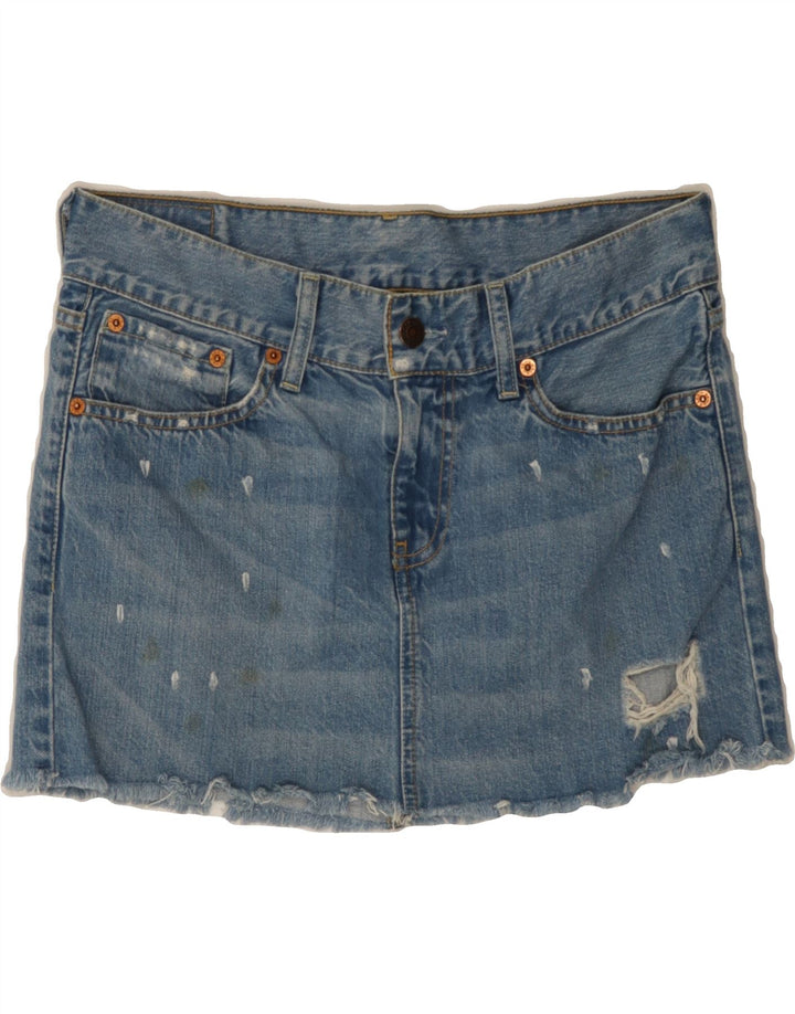 LEVI'S Womens 511 Distressed Denim Skirt Small W30  Blue Spotted Cotton Vintage Levi's and Second-Hand Levi's from Messina Hembry 