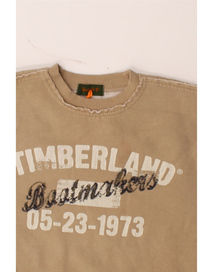 TIMBERLAND Boys Graphic Sweatshirt Jumper 12-13 Years Beige Vintage Timberland and Second-Hand Timberland from Messina Hembry 
