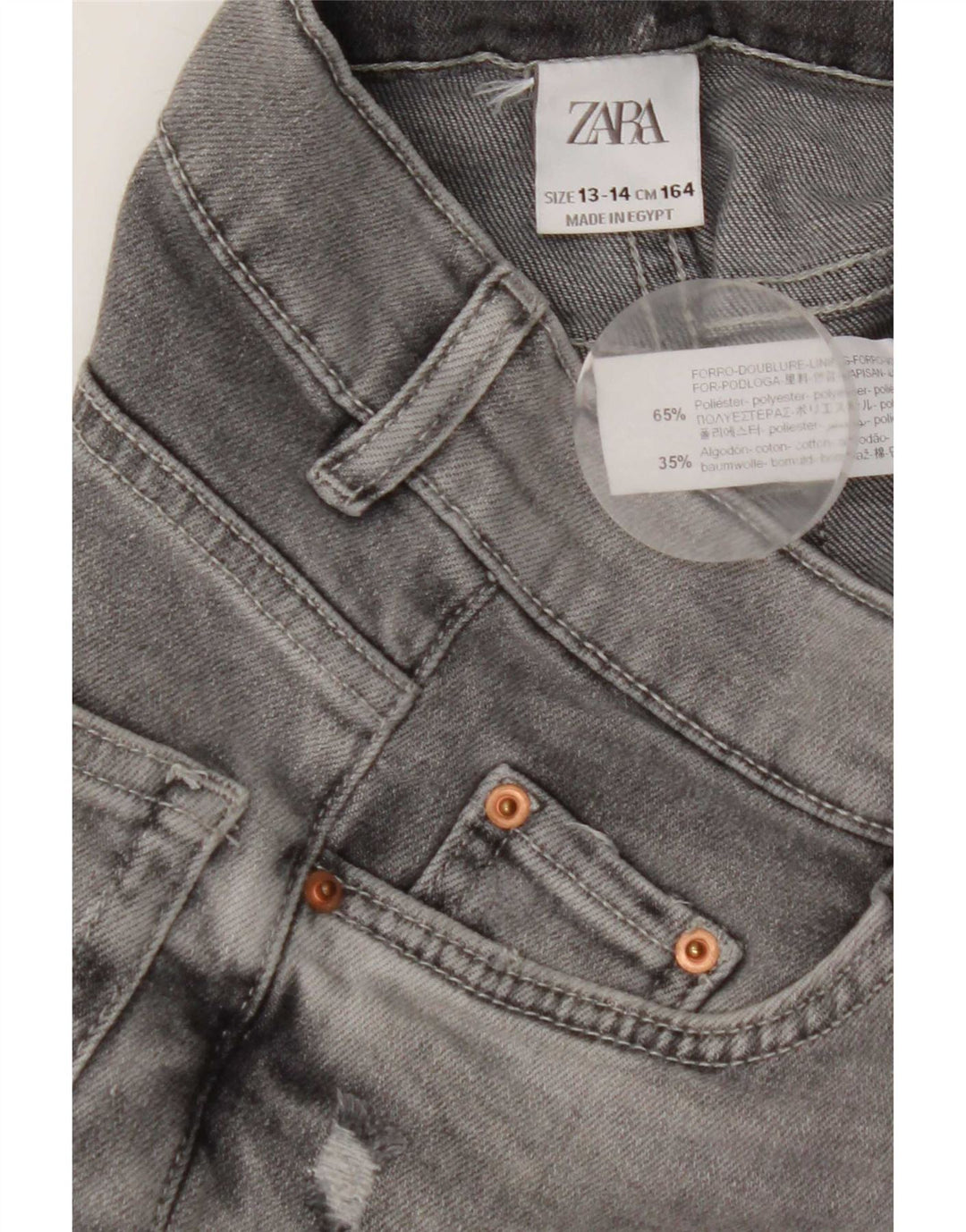 Pantaloncini in denim invecchiato Zara per ragazzi 13-14 anni W26 Poliestere grigio