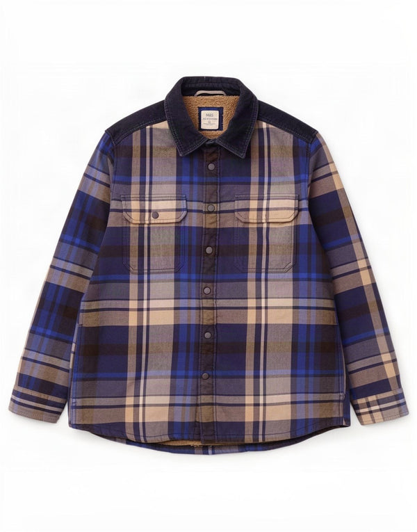 Marks & Spencer - Camicia da boscaiolo da uomo, XL, in poliestere a quadri blu