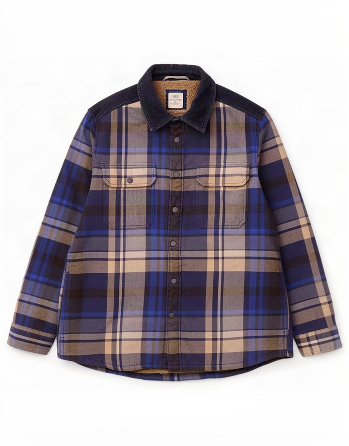 Marks & Spencer - Camicia da boscaiolo da uomo, XL, in poliestere a quadri blu