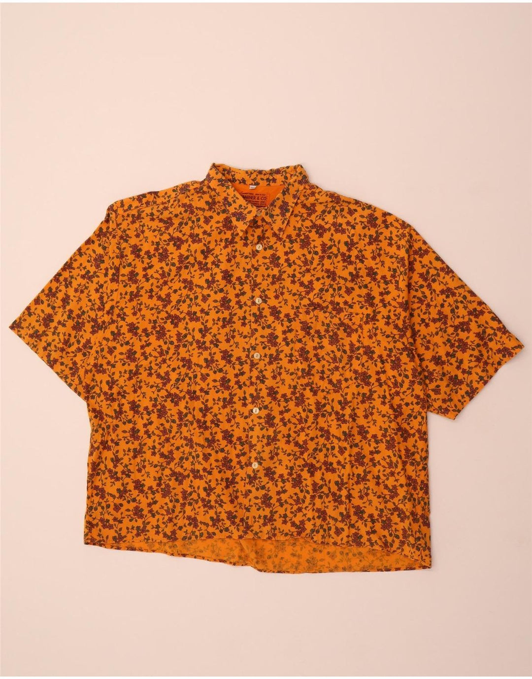 TAVARNER Mens Short Sleeve Shirt XL Orange Floral