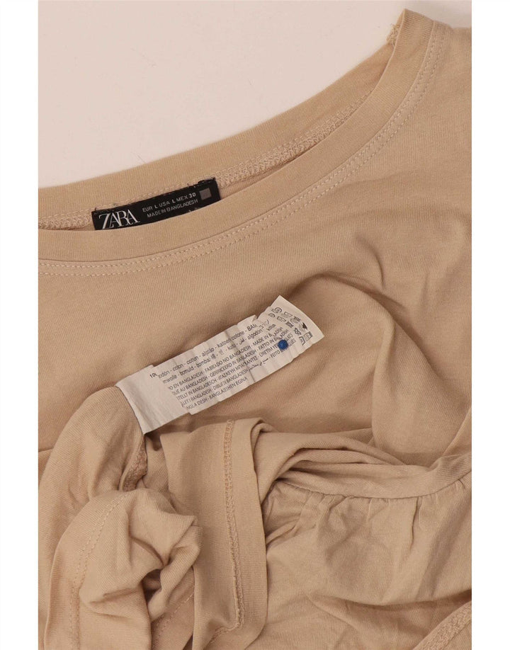 Top corto a pipistrello corto da donna Zara UK 14 grande cotone beige