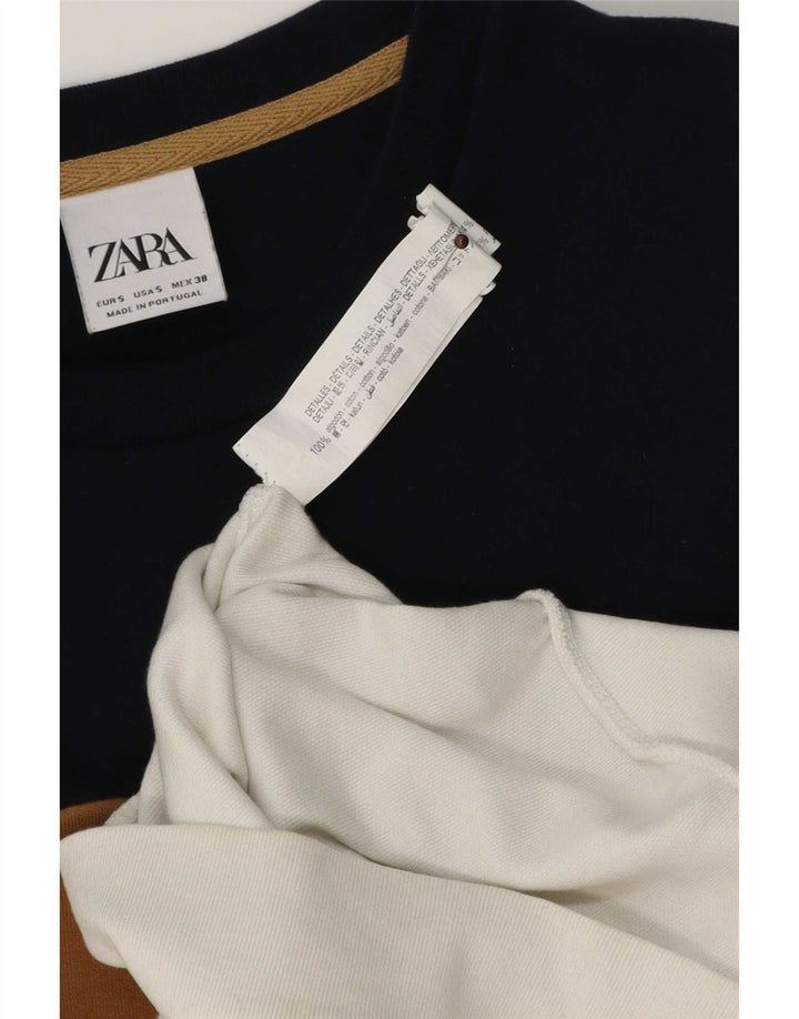 Felpa Zara da uomo, piccola, in cotone color block bianco