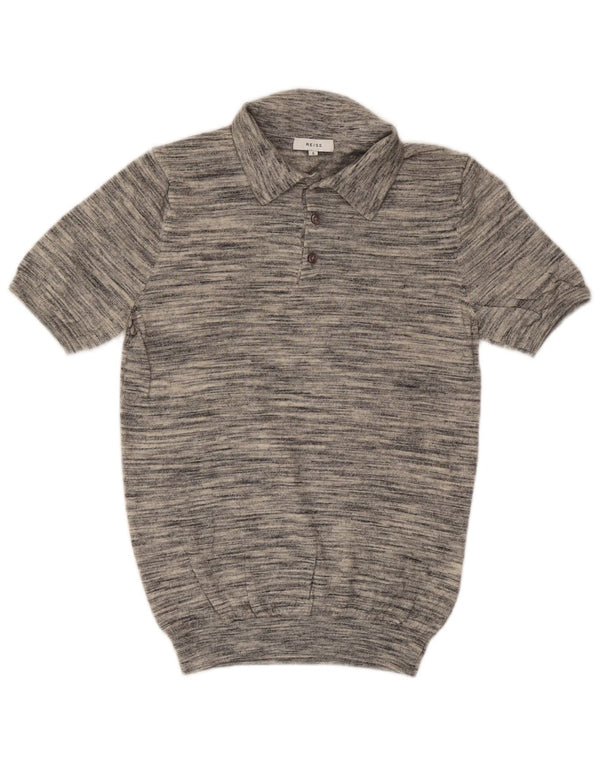 Maglione Reiss da uomo a maniche corte con collo a polo piccolo grigio screziato