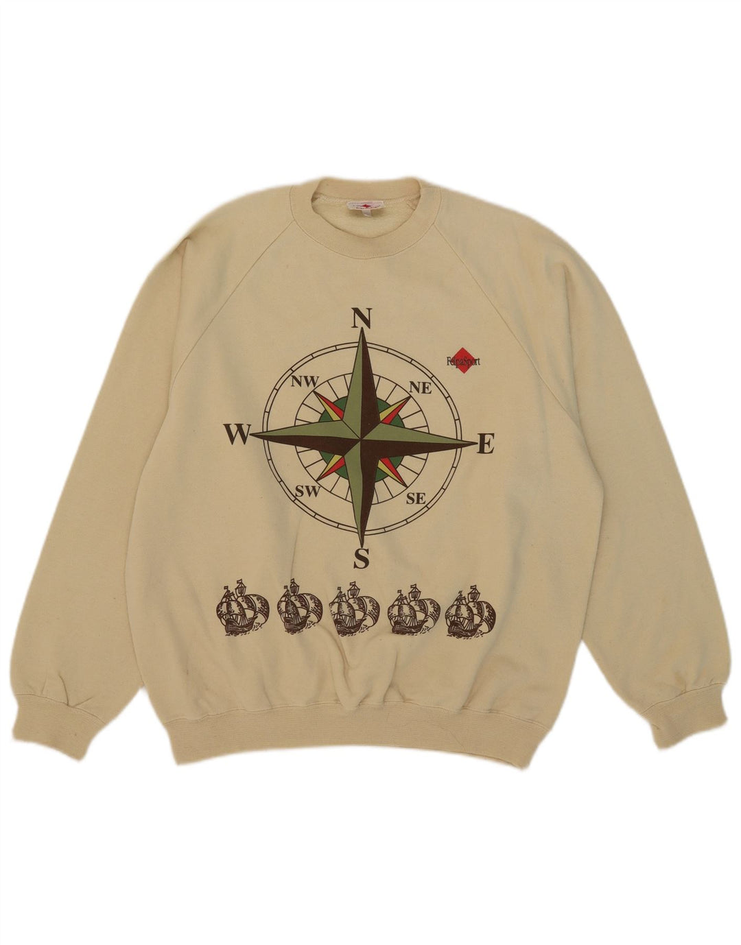 Felpa grafica da uomo Parmalat, maglione grande, cotone beige