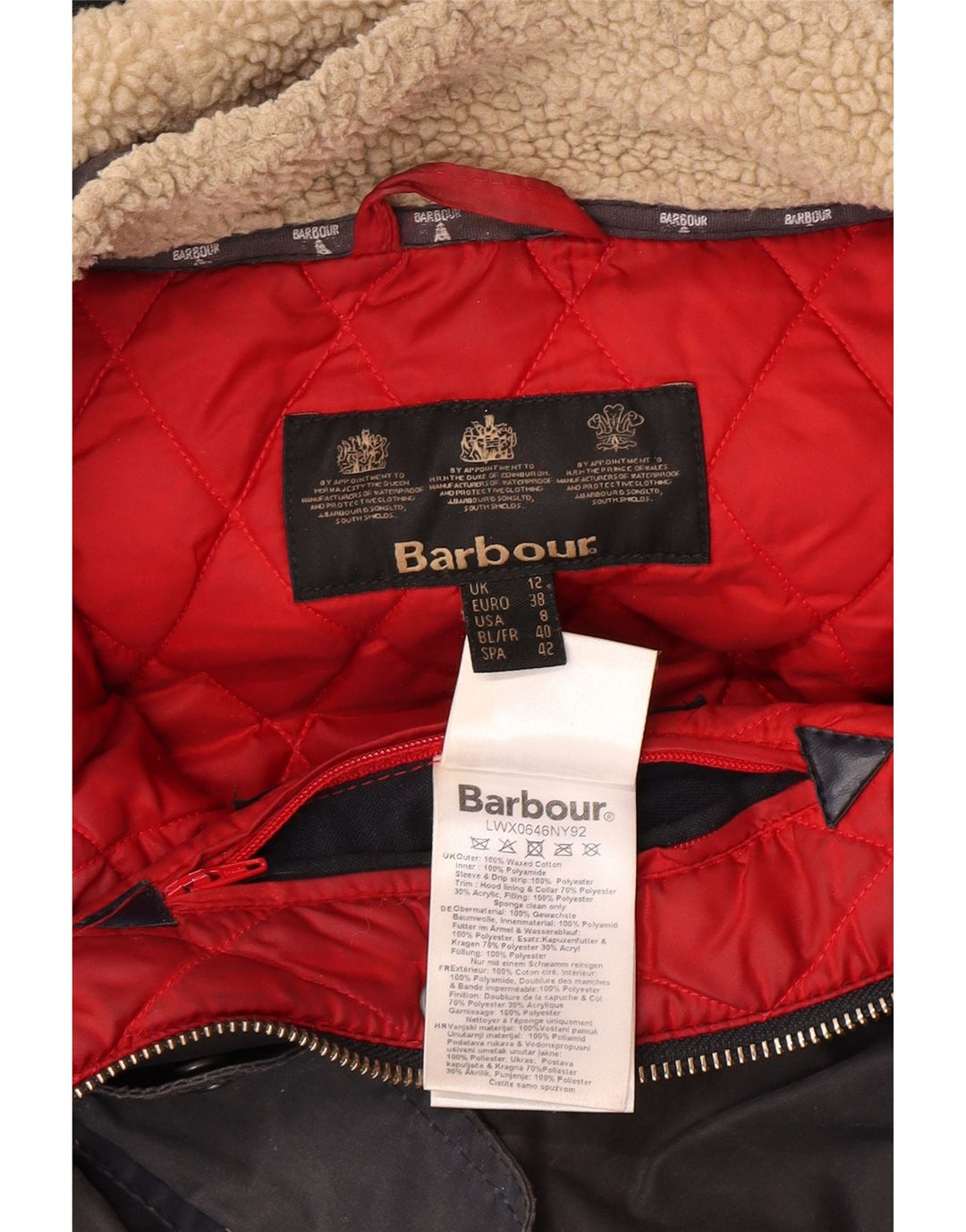 BARBOUR Giacca cerata oversize con cappuccio da donna UK 12 Medio Blu Navy Cotone