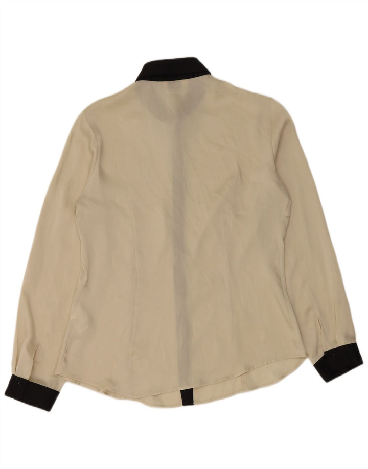 Camicia vintage da donna IT 46 Large Beige Colourblock in poliestere