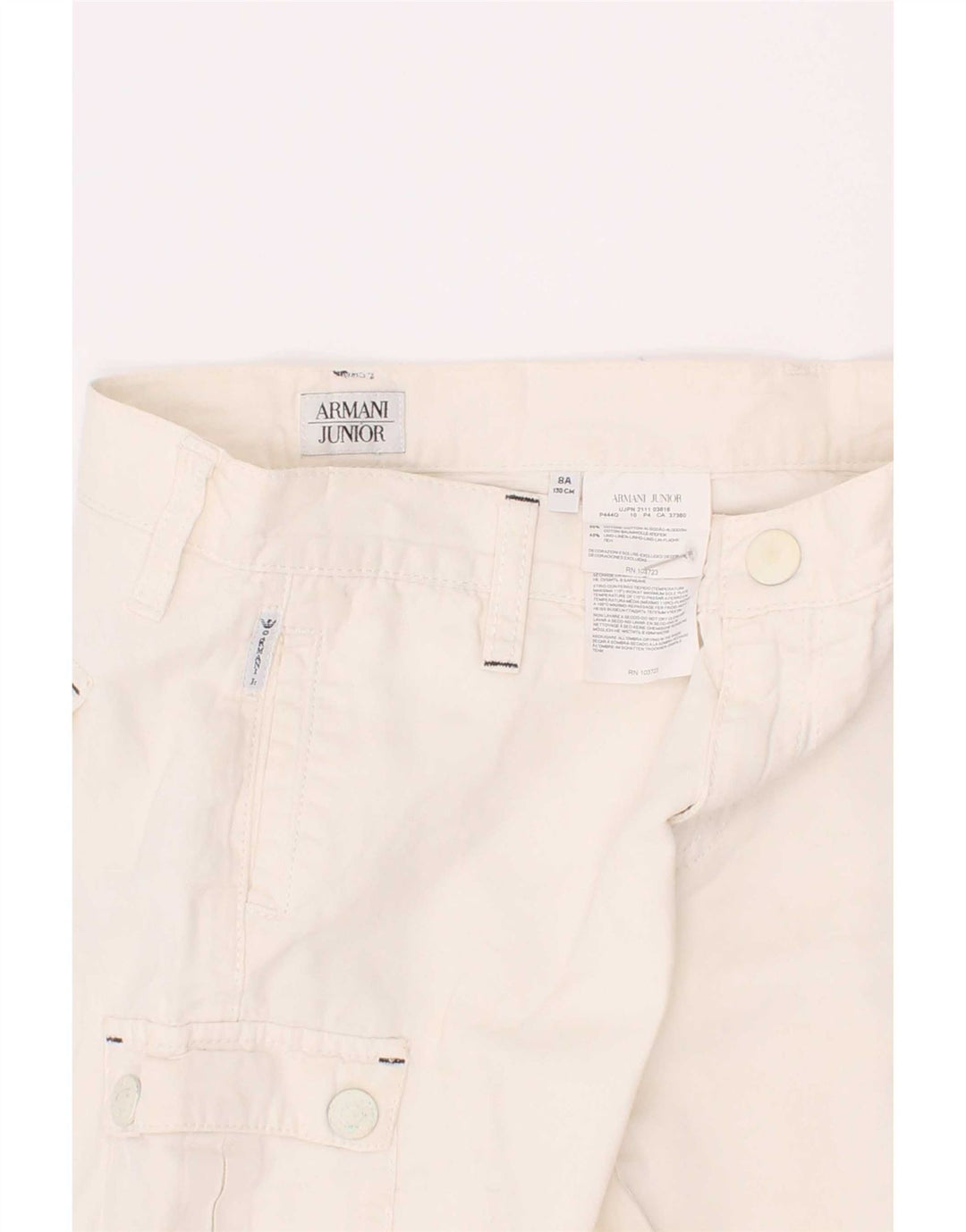 Pantaloncini cargo Armani Junior da bambino 7-8 anni W24 in cotone bianco