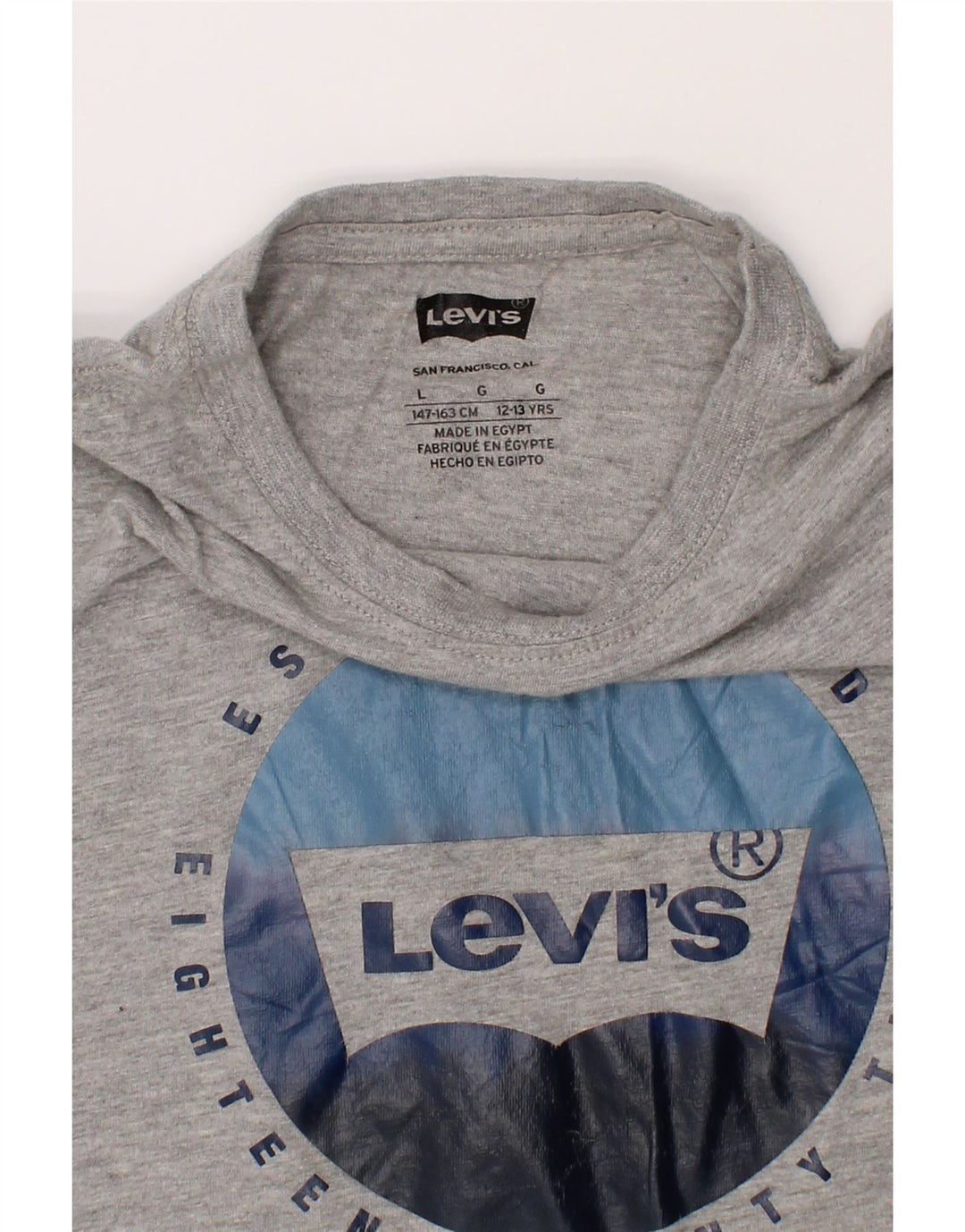 LEVI'S Boys Graphic T-Shirt Top 12-13 Years Large Grey Cotton Vintage Levi's and Second-Hand Levi's from Messina Hembry 