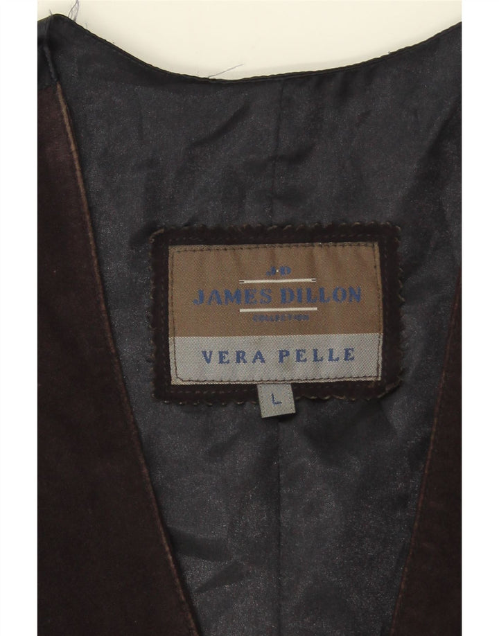 Gilet in pelle scamosciata da uomo James Dillon grande in pelle marrone