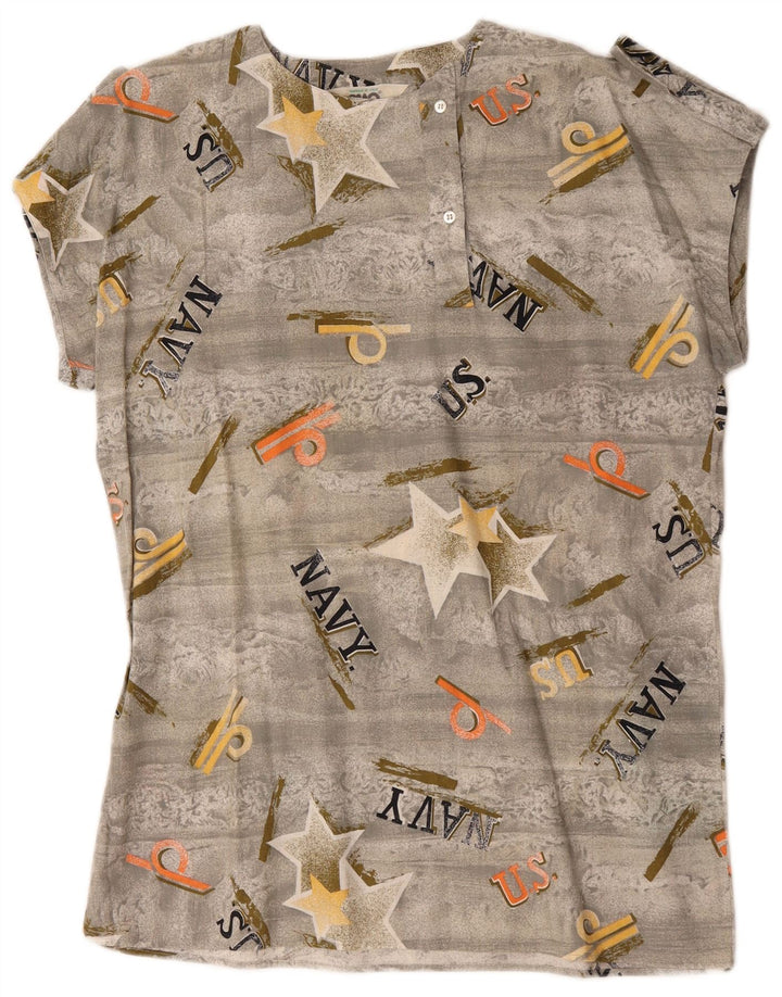 Ciao Camicetta da donna con motivo militare astratto Top UK 16 Large in cotone grigio