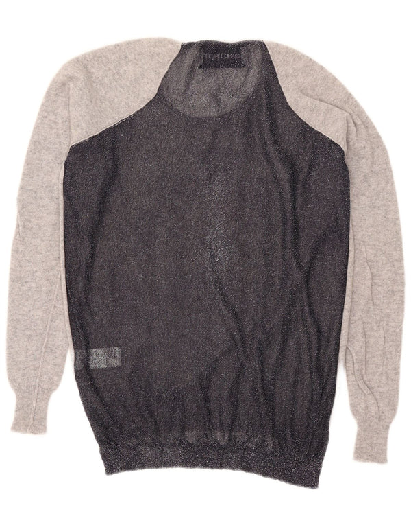 Maglione maglione vintage da donna con scollo a barca UK 16 Large Grey Colourblock