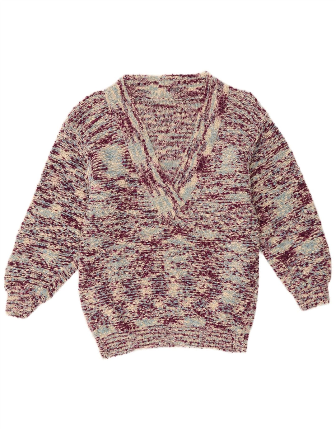 Maglione vintage da donna con scollo a V UK 12 medio multicolore chiazzato
