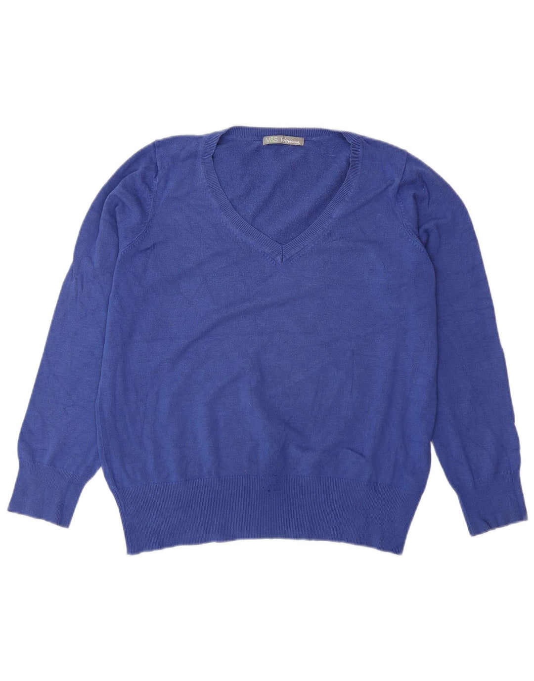 Maglione da donna con scollo a V Marks & Spencer UK 16 Large Blu in poliammide