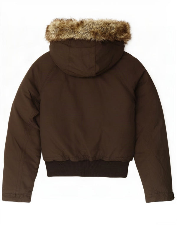 Bomber imbottito con cappuccio da donna Woolrich UK 14 grande cotone marrone