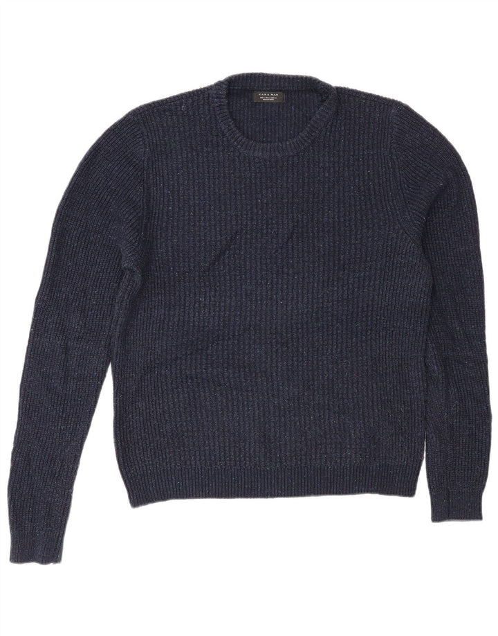 Maglione maglione girocollo da uomo Zara grande in acrilico blu navy